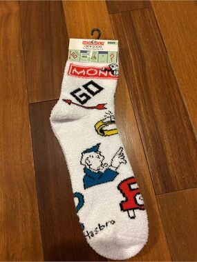 Hasbro Monopoly Cozy Crew Socks - White with Red, Blue, Yellow, Black Accents